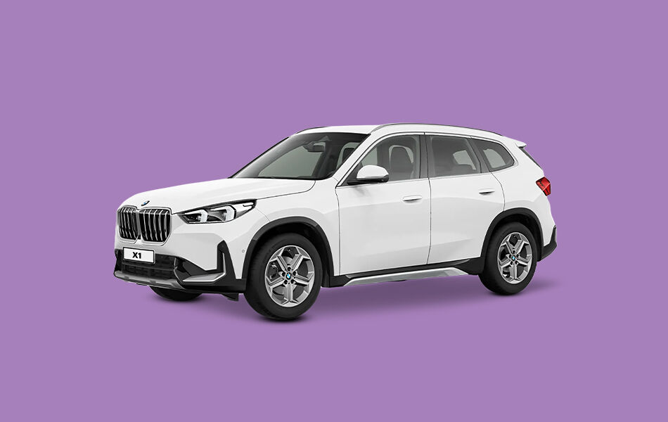 2026 BMW X1 SUV white paint finish on purple rectangle background