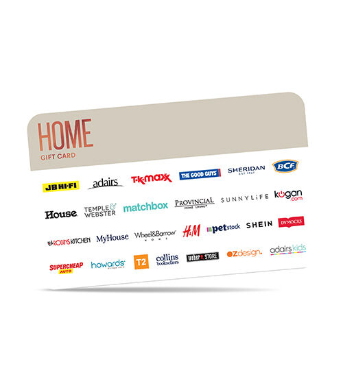 Multi store Home Gift card title in grey band with collage of participating store logos