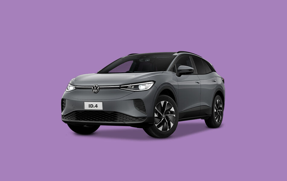 2026 VW ID4 SUV slate grey paint finish on purple rectangle background