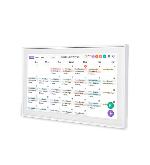 White electronic calendar frame month view filled with appointments