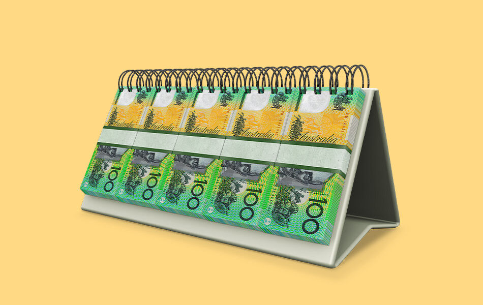 Cash ring bound on a calendar with yellow background